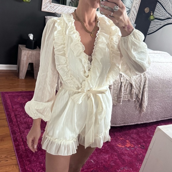 Fashion Nova Pants - Fashion Nova Cream Ruffle Romper